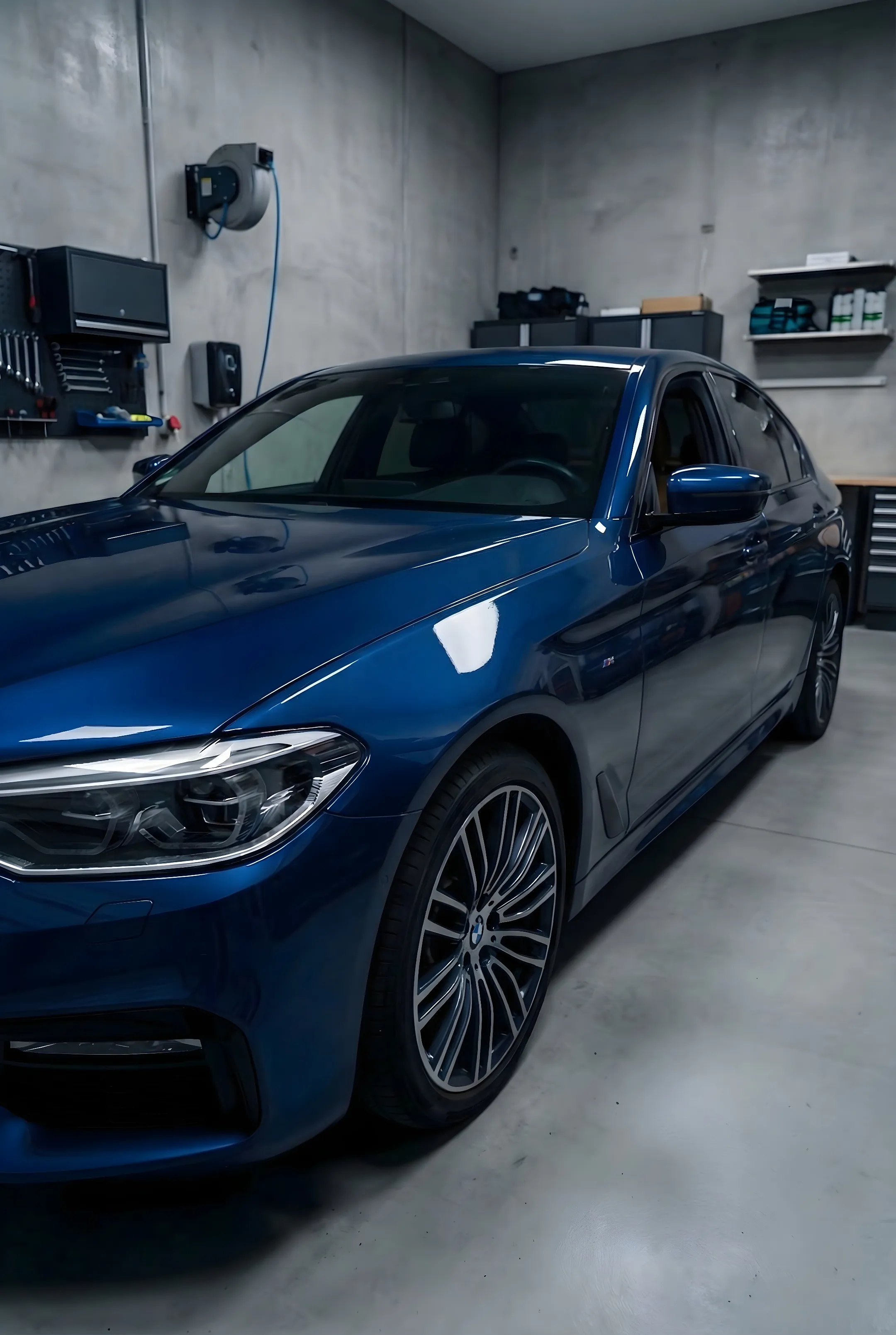 BMW with visible dent in bodywork from parking contact